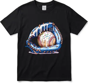 [MADE IN US] Baseball Drip Ice Cream Sprinkles Baseball Glove Shirt, Melting Baseball Graphic shirt, Funny Sports shirt for Baseball Fans and Summer Game Day Outfit