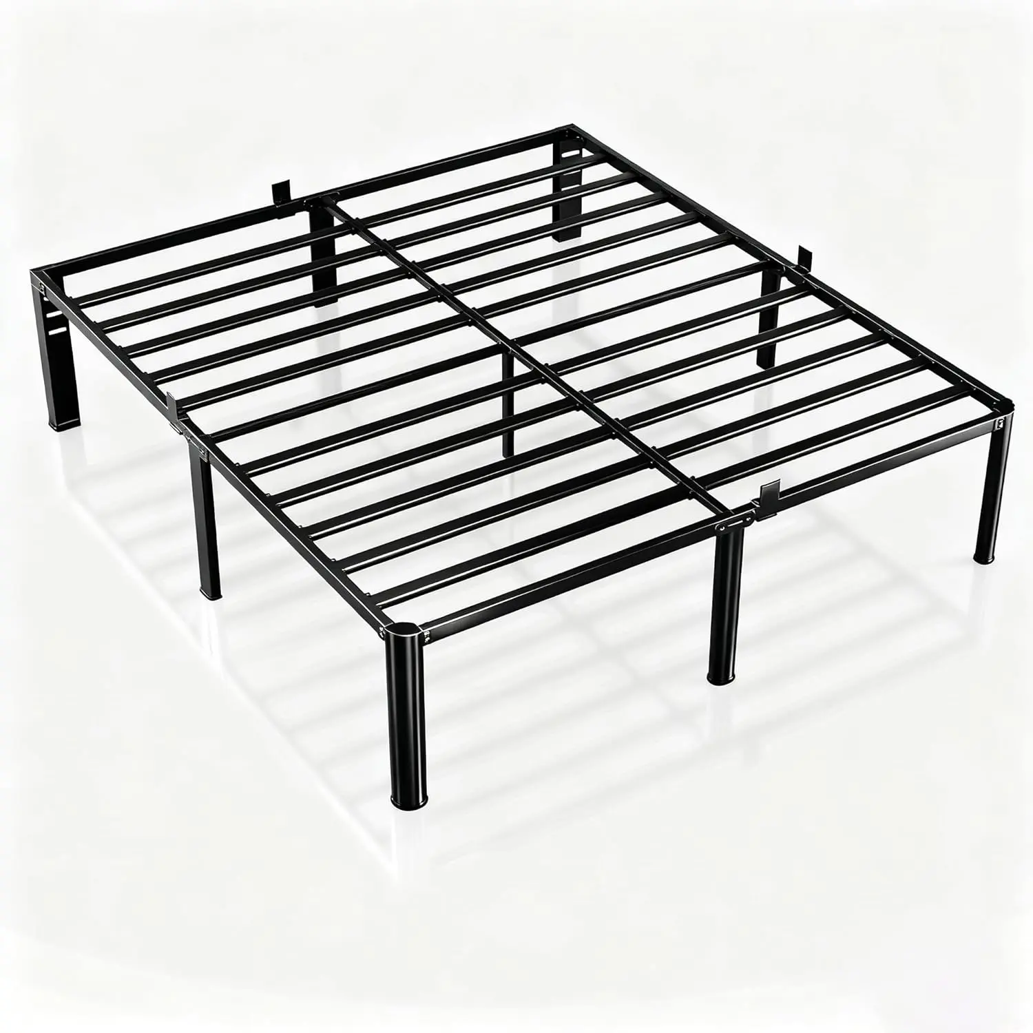 14inch Minimalist Heavy-Duty Steel Platform Bed Frame - Silent, Anti-Shaking, Easy Install, No Box Spring Needed, Headboard Hole, Round Edges, Mattress Stoppers, 3500LBS Capacity, Stable for Master Bedroom, Guest Room, DIY Assembly, Modern