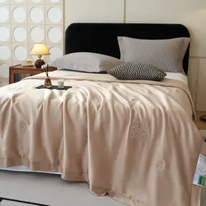 H&D Cooling Blanket Delicate Embroidery 100% Tencel Quilted Blanket Hypoallergenic Thin Comforter Bed Cover Silk All-Season Soft Cozy Home Decor Luxurious, Gift for women, 78 x 90 inch