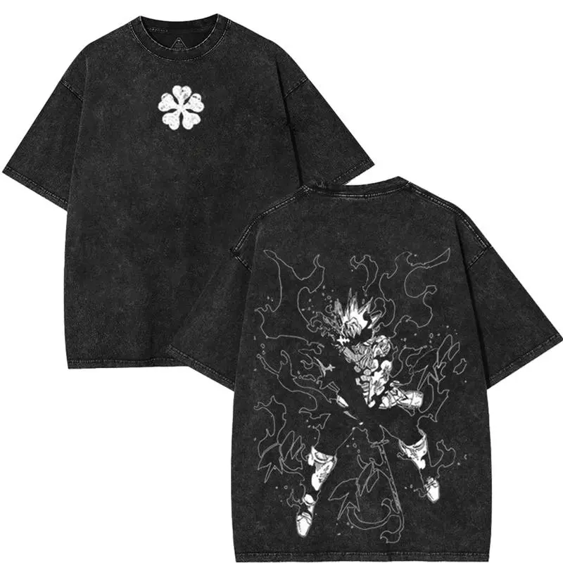 valentine shirts Asta human devil form black Bulls Black Clover Anime Double Printed Vintage Washed Tee Unisex Top graphic tee