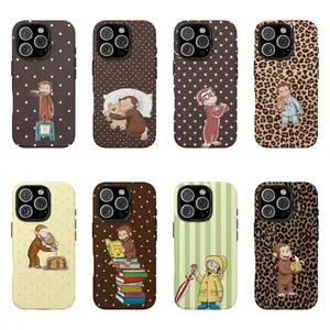 Colorful Curious George Polka Dot Shockproof Phone Case - Childhood Favorite Cartoon | Classic Children's Book Phone Cover for Samsung iPhone Cute Retro Monkey with Banana, Party Theme PBS Kid Book Halloween Christma gifts