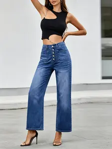 Casual Straight Leg Denim Pants Retro Popular Daily Essential Jeans