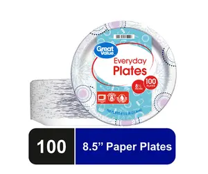 Great Value Everyday Disposable Paper Plates, 8.5", 100 Count