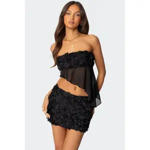 Nya Asymmetric Chiffon Flower Top