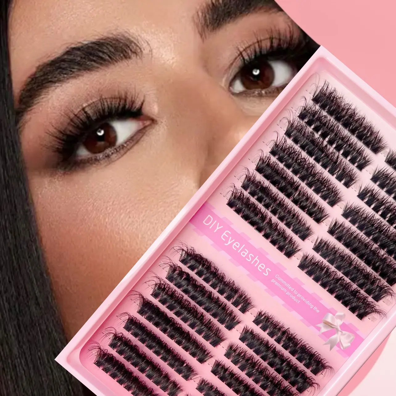 DIY Individual Cluster Lashes Kit - 14 Rows Wispy Volume False Lashes with Applicator & Glue | Natural Look for Doe Eyes/Fox Eyes | TikTok Viral Lash Extensions for Everyday & Makeup Lovers Cosmetic Synthetic