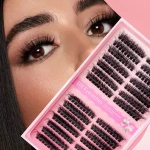 DIY Individual Cluster Lashes Kit - 14 Rows Wispy Volume False Lashes with Applicator & Glue | Natural Look for Doe Eyes/Fox Eyes | TikTok Viral Lash Extensions for Everyday & Makeup Lovers Cosmetic Synthetic