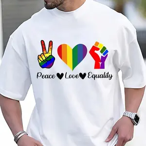 Peace Love Equality Rainbow Graphic Tee, LGBTQ Inclusive Casual White T-Shirt Shirt Round Neck