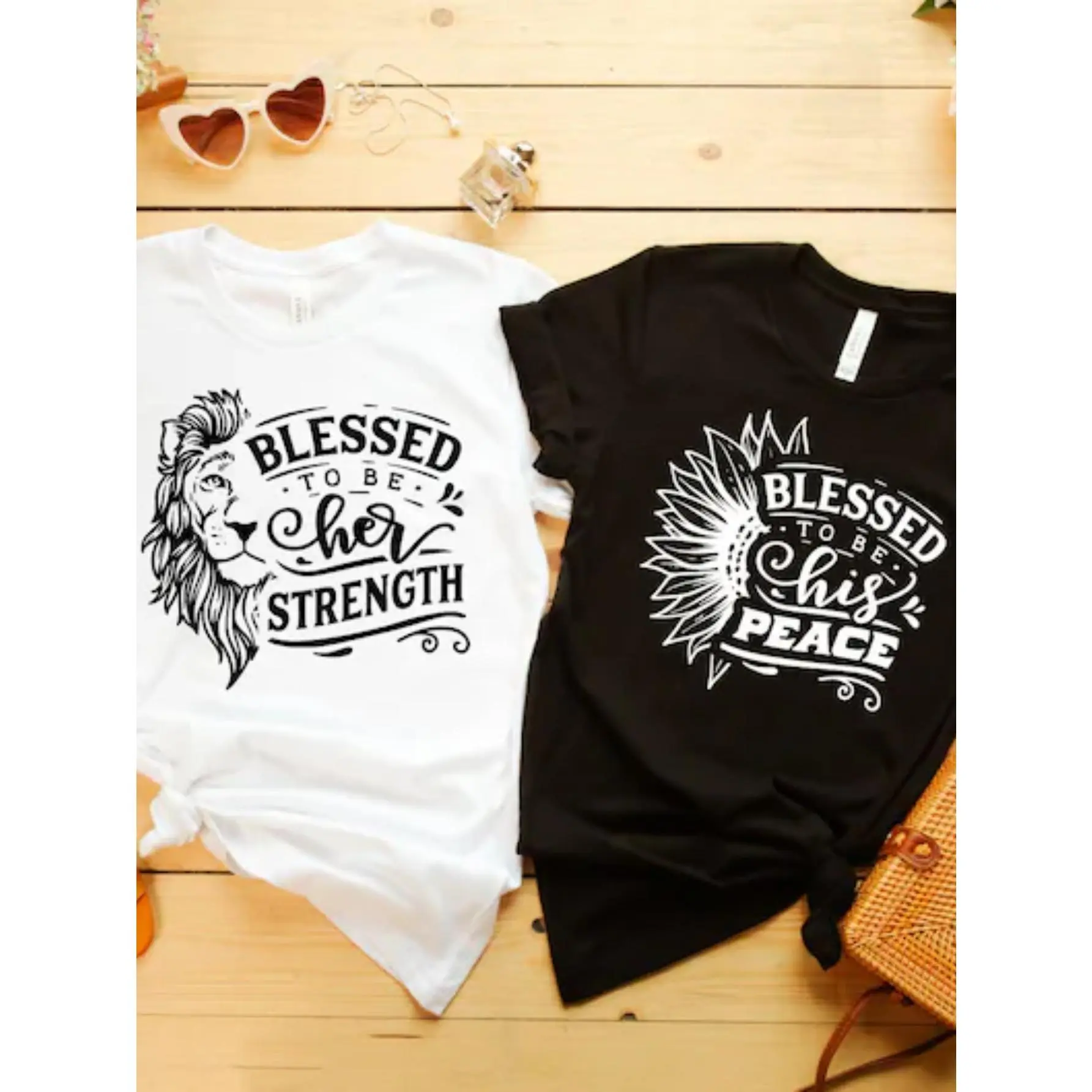 1pc Blessed to Be Her Strength, Blessed to Be His Peace Shirts, Blessed Couple Shirt, Matching Couple Shirt, Wife And Husband Matching Shirt, Husband Wife Shirts, Best Gifts for Wives And Husbands for Christmas