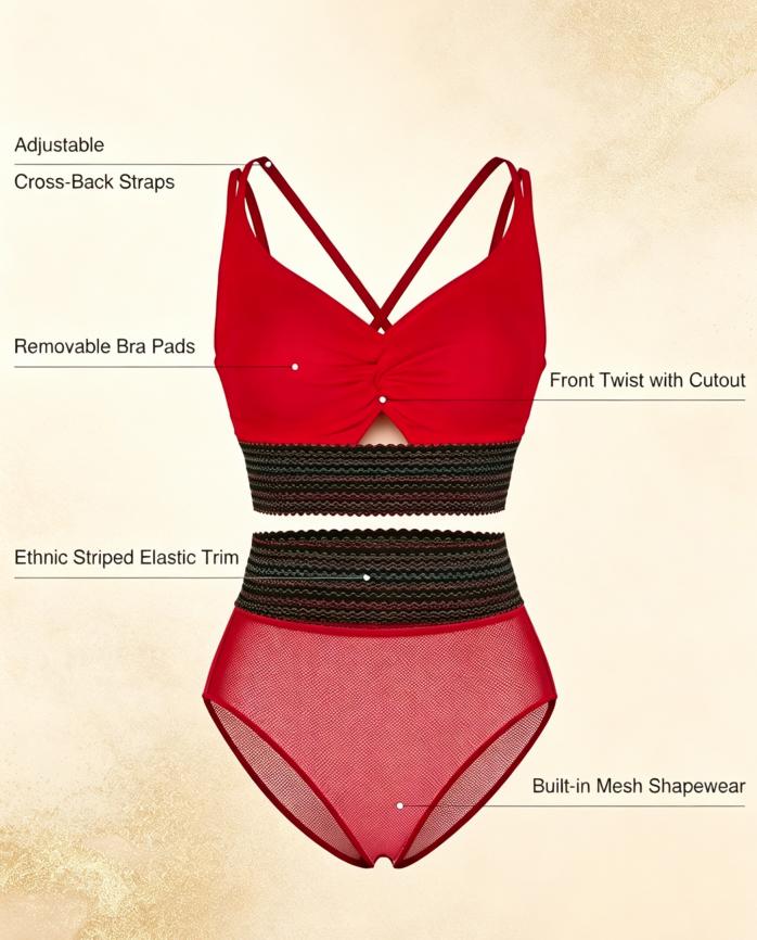 Women's High-Waisted Two-Piece Bikini, Snakeskin Print Push-Up Swimsuit with Ruched Front & Wide Ribbed Band Clothes Womenswear Top