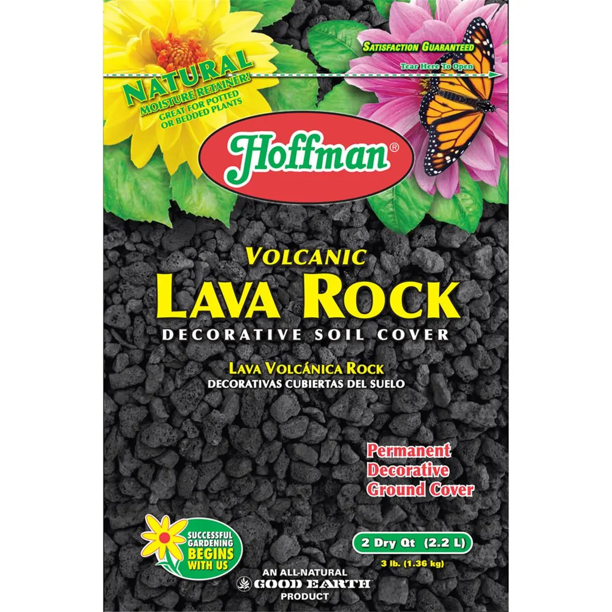 Hoffman 14403 Black Volcanic Lava Rock, 2 qt. Permanent Decorative Ground Cover for Garden Soil