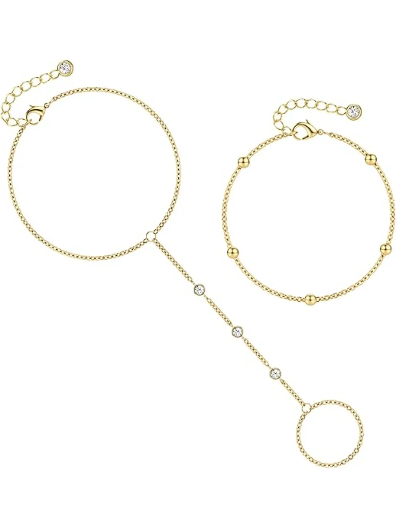 16k Gold Plated Hand Chain Bracelet, Gold Plated Beautiful Bracelets for Women Exquisite Bracelet Link Chain Bracelets Finger Ring Slave Bracelet Mothers' Day Jewelry Gifts Elegant Jewelry Bracelet