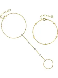 16k Gold Plated Hand Chain Bracelet, Gold Plated Bracelets for Women Link Chain Bracelets Finger Ring Slave Bracelet Mothers' Day Jewelry Gifts Elegant Jewelry Bracelet