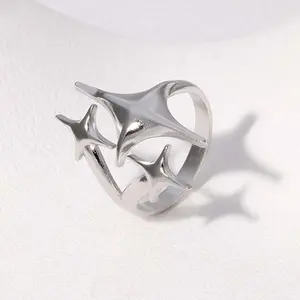Star stainless steel ring four-pointed star ring opening adjustable ladies daily wear gift