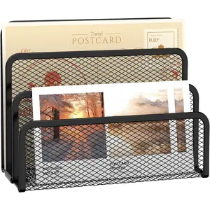 Mail Organizer for Desk, Mesh Metal Mail Holder Countertop with 3-Slot, Letter Sorter File Holder, Office Envelope Organizer for Mails (Black)