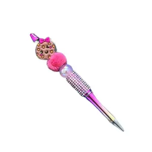 Chocolate Chip Cookie Focal Bead Pen with Hot Pink Accents and Decorative Bead