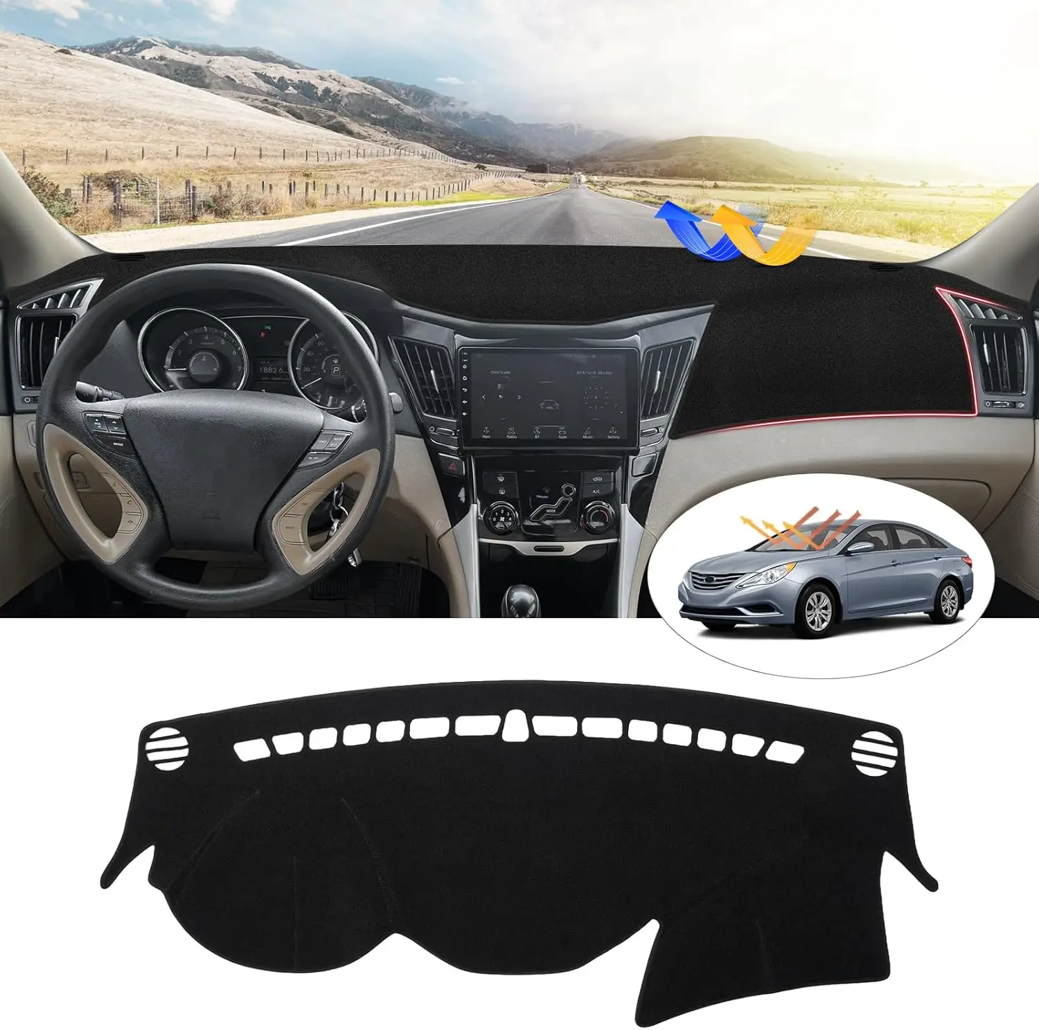 KUST Non-Slip Carpet Dashboard Cover Mat, Auto Accessories Car Interior Kit for Hyundai Sonata 2011-2019, Sunshield Glare & UV Protection Protector, Car Interior Accessory, Anti Slip Pad For Car Dashboard