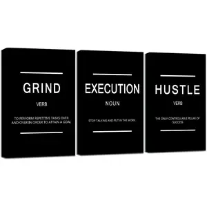 Framed Canvas Wall Art Success Quote, Office Wall Art, Black Large Poster, Positive Motivational Set of 3 Prints, Execute Failure Definition, Inspirational Print (B-3pcs,20x30inchx3pcs)