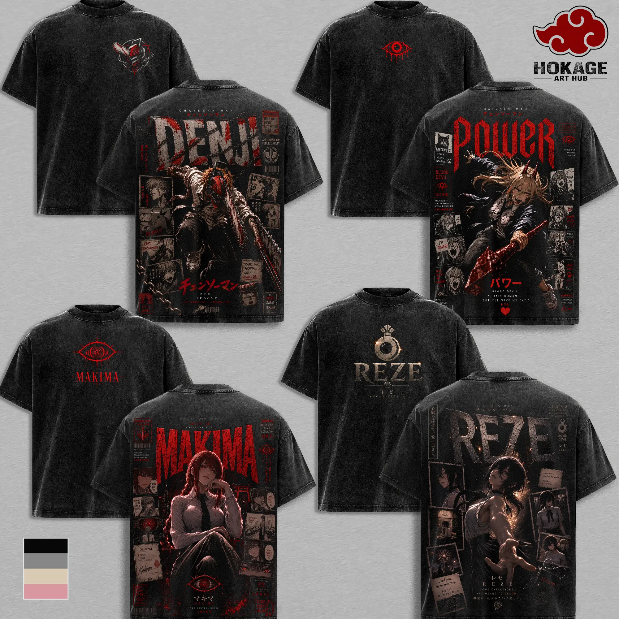 Chainsaw Man T-Shirt, Denji Power Makima Reze Anime Graphic Tee, Vintage Washed Shirt, Oversized Streetwear T-Shirt, Japanese Manga Shirt, Heavyweight Cotton Tee, Unisex Anime Merch, Gift for Anime Fans