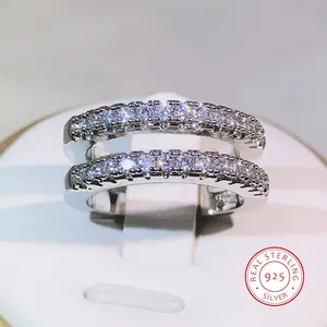 LUX-JELWEL - Jewelry Double Row White Zircon Ring 925 Sterling Silver Fashion Jewelry For Ladies Party Birthday Wedding Gift