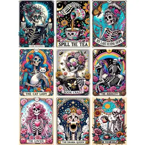 9 Pack Skull Diamond Painting Art Kit,DIY Craft Diamond Painting Set for Beginners for Adults,5D Full Round Diamond Painting Kit,Home Wall Decoration