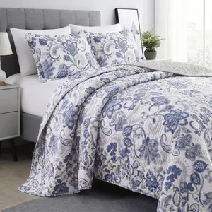 COASTAL BLUE BOHO REVERSIBLE QUILT SET