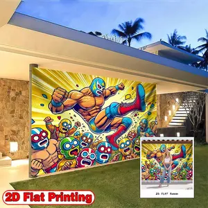 2D flat-banners-1pc Comic Art Luchador Yellow Theme design-Perfect for holiday celebrations, indoor/outdoor decorative backdrops, parties and events, movie night party supplies