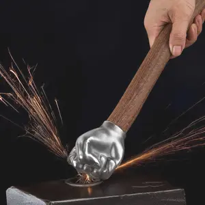 Stainless Steel Fist Head Hammer, 18.31 in Steel-Wood Construction, Rustproof, Wooden Handle, Multifunctional Hardware Tool for Outdoor Activities, DIY Crafting