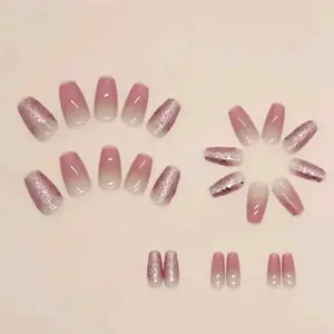 Medium Coffin Sparkling Gradient Pink 24 CT Press On Nails