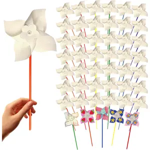 4E's Novelty DIY Pinwheels Craft for Kids (24 Pack) Color Your Own White Pinwheels, Bulk Summer Spring Easter Craft Kit for Boys & Girls, Arts and Craft Party Activity, Easter Basket Stuffers