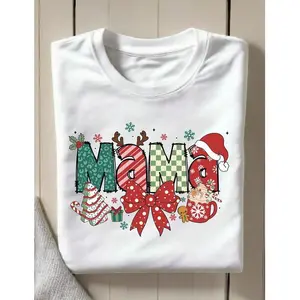 Christmas Mom Shirt X-Mas Mama T-Shirt Mama Claus X-Mas Outfit Funny Pregnancy Reveal Tee Maternity With Holiday Vibes ODT-1509 Womenswear Tops Black Crewneck Tshirt Casual Streetwear