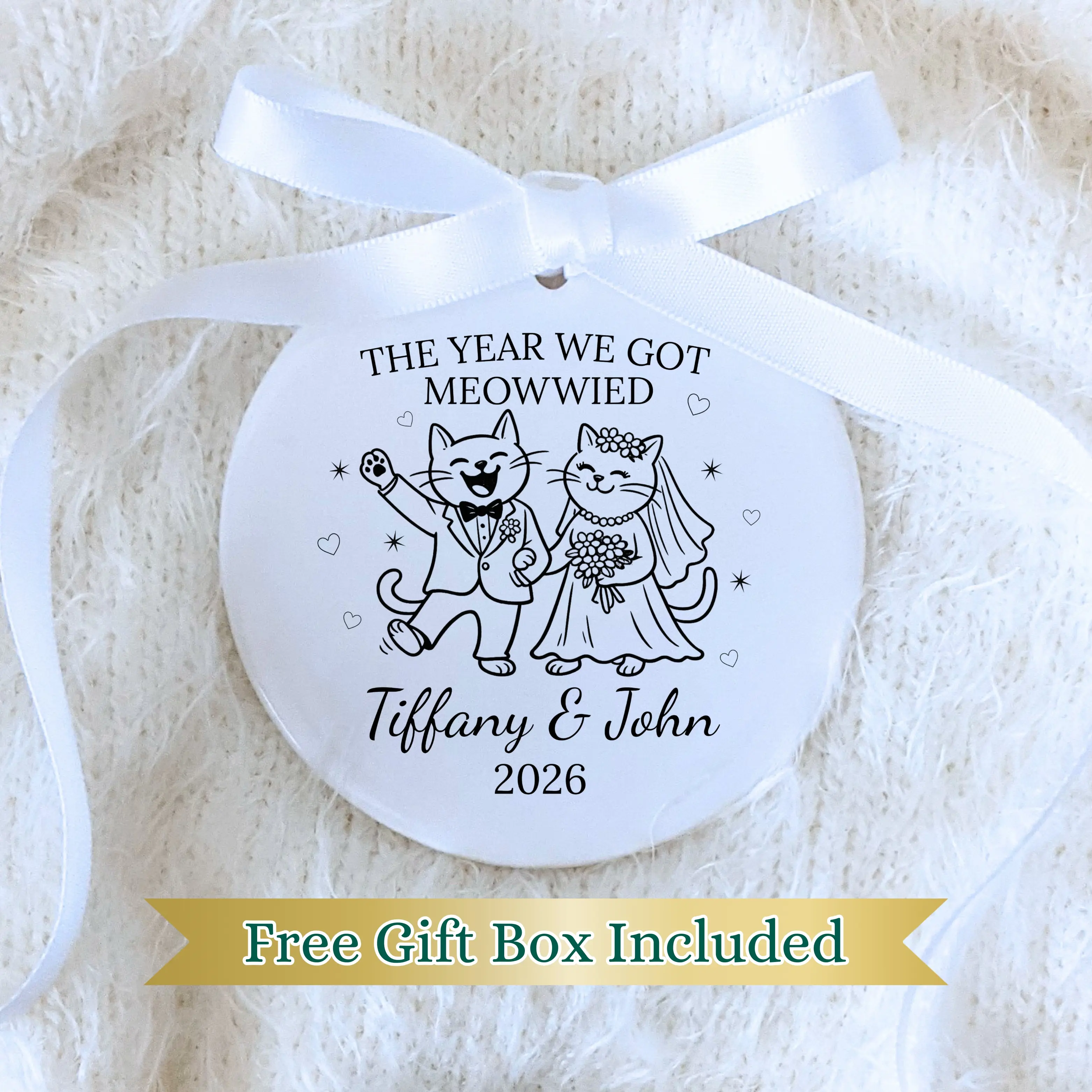 Personalized Wedding Gift for Couple - Funny Custom Cat Wedding Ornament - Anniversary Date Gift for Cat Lovers - Custom Ornament for Bride and Groom