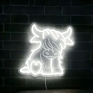 Highland Cow Sign Wall Decor Neon Light, Single Color LED Signage, USB Powered, Perfect for Garage, Auto Repair Shop, Man Cave Decoration