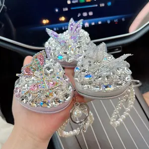Diamond makeup mirror keychain love butterfly mirror Internet celebrity girl small mirror portable double-sided mirror #DDF