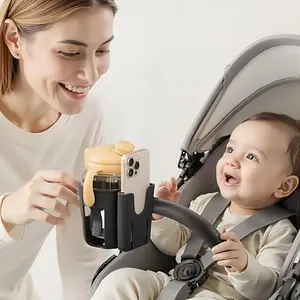 Baby Stroller Cup Holder with Phone Holder, 2 in 1 Stroller Cup Holder, Universal Stroller Accessories for Uppababy Nuna Doona, Bicycle, Wheelchair