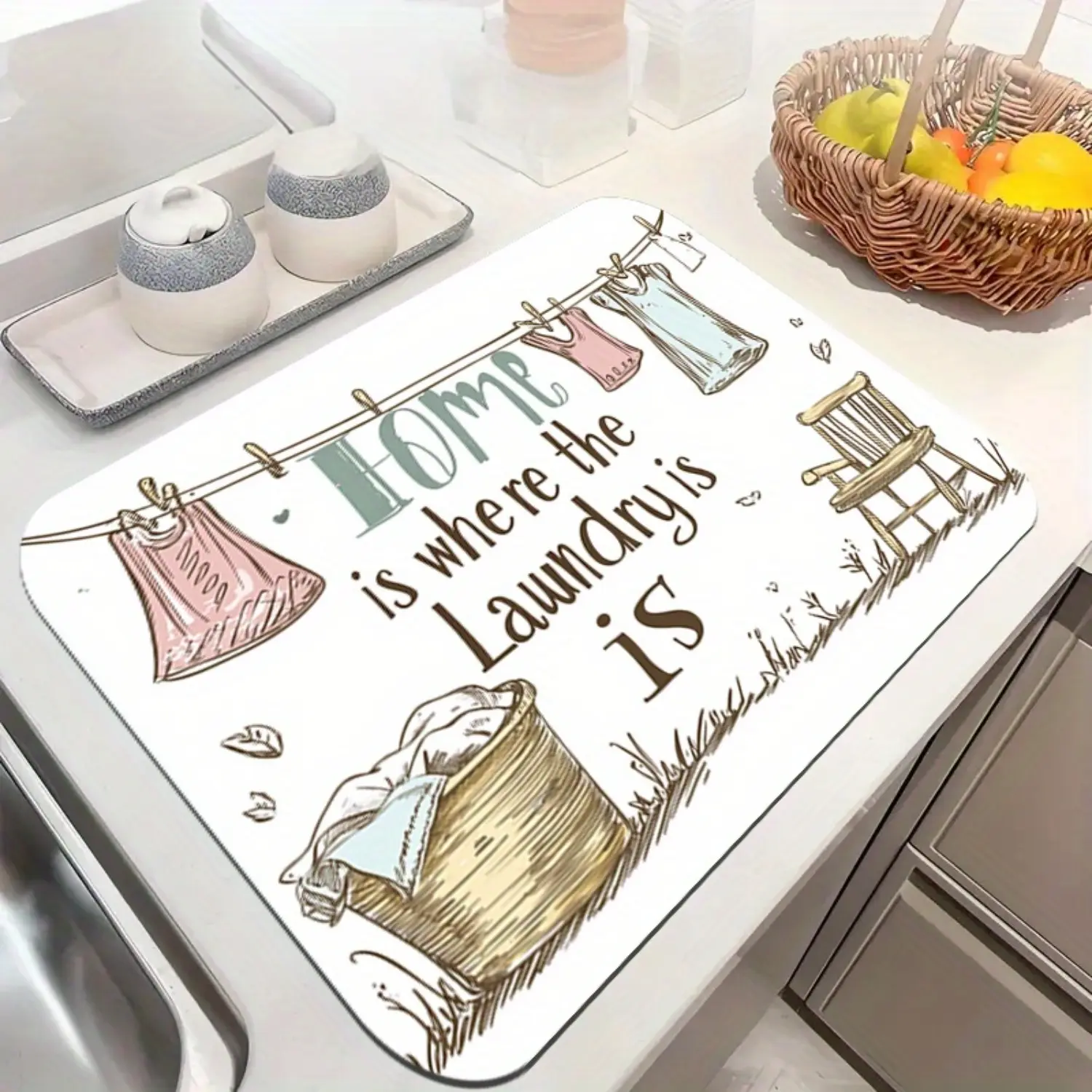 Washing Machine Mat Diatom Mud Drum Dustproof Mat Refrigerator Top Dust Cover Cloth Rubber Non-Slip High Absorbency Lightweight Durable Anti-Scratch Effective Protection Decor Mat Suitable for Kitchen or Laundry Room Decoration