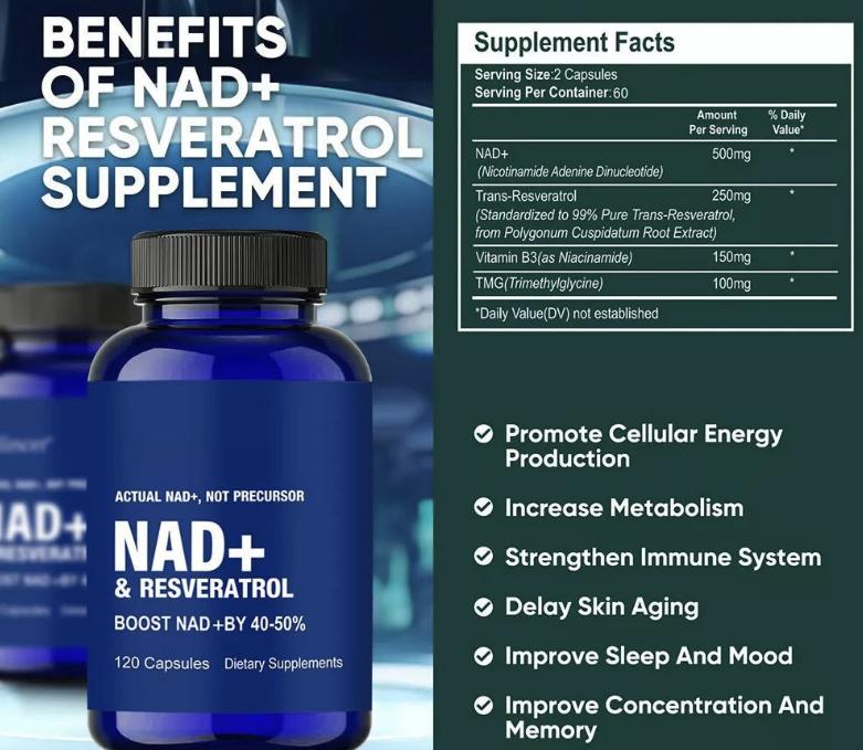 NAD+ & Resveratrol Supplement Boost NAD+ by 40-50% - Thumbnail 2