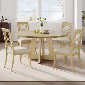 47 Inch Round Rustic Farmhouse Dining Table – Pedestal Base, Seats 4 – Solid Wooden Table – Modern Dining Room Furniture – Choose Grey, Rustic Brown, or Black