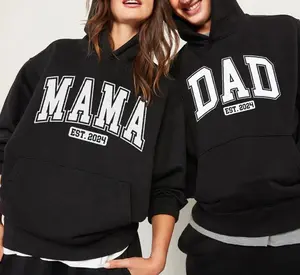 Personalized Couple Hoodie Dad And Mama Est Custom Year Couple Matching Outfits Hoodies Pullover for Women for Men Unisex, Perfect Gift Anniversary Clothes