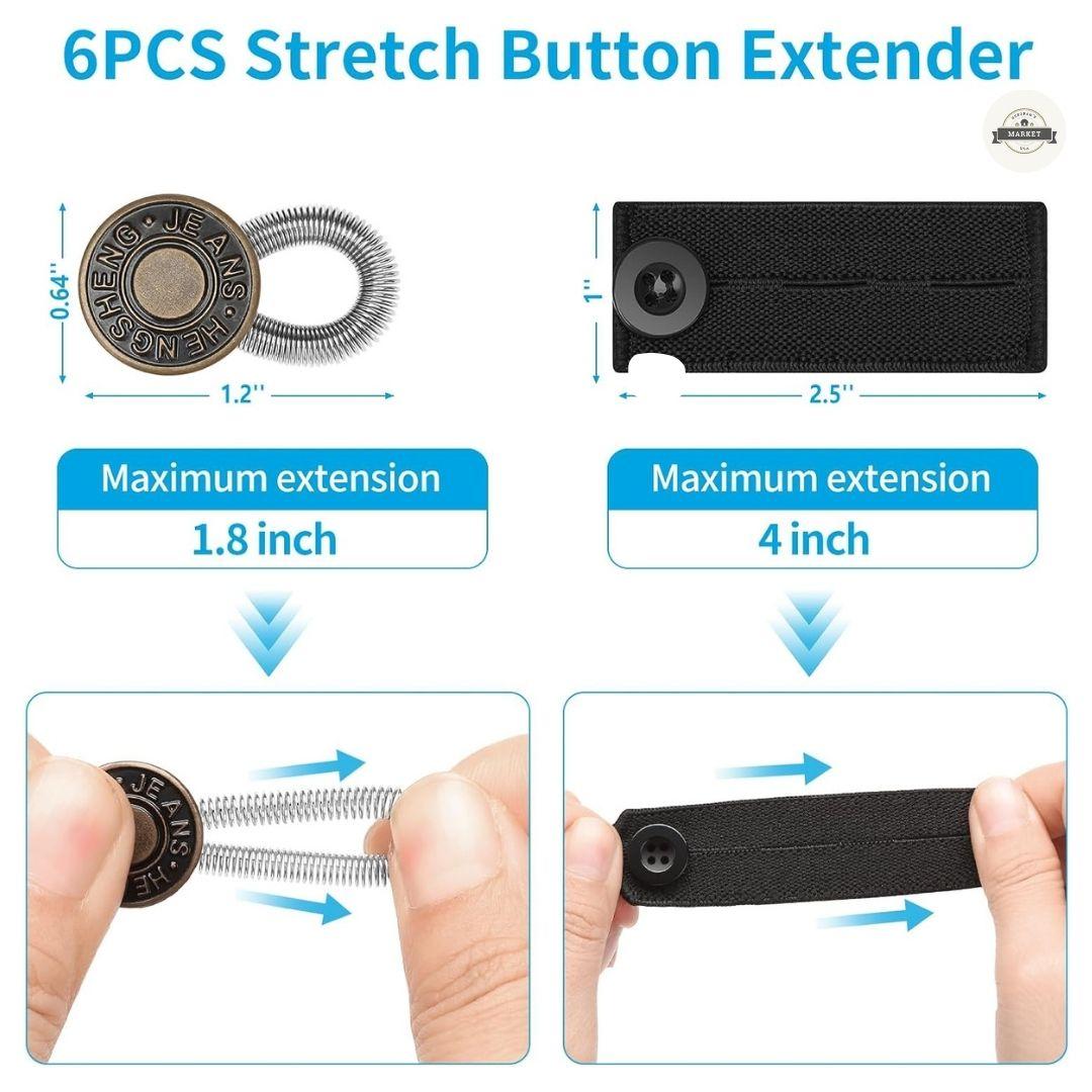 18PCS Button Extenders for Jeans, Pants Waist Button Extender for Women Men, Jeans Button Extender Stretchy Waist Extension, 6 Sizes Pants Button Waistband Extender