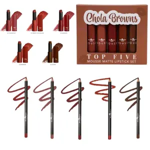 Italia Deluxe Top Five Lip Kit with Mousse Matte Lipsticks and Ultrafine Lipliners, Creamy, Highly Pigmented, Long Lasting Lip Makeup Combo Smooth Chocolate Set