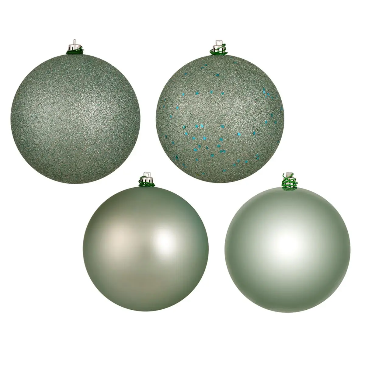 212 MAIN 4.75 in. Gray Mint 4-Finish Ball Assortment - Box of 4, Artificial Christmas Tree Hanging Ornaments, Festive Home Decoration, Jingle Balls Hanging Ornaments