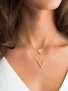 [V-Shape Necklace] 1pcs Simple Korean Style V-Shape Triangle Necklace Set, Zinc Alloy | Versatile for Daily Wear & Vacation, All-Season Accessory