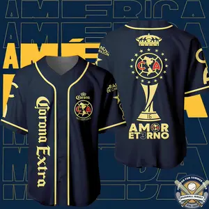 Professional 2024 Club America Baseball Jersey, Tri Campeón Liga MX Amor Eterno Champions Apparel for Men, Personalized Mexican Baseball Jersey, Baseball Jersey for Men Gift For Mexican - Ready to Ship