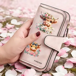 1pc Highland cattle Women's long wallet, multi-functional wallet, portable snap coin purse, birthday gift and daily commuting essential, perfect holiday gift, suitable for outdoor, travel and family use, 3.05CYJ-17