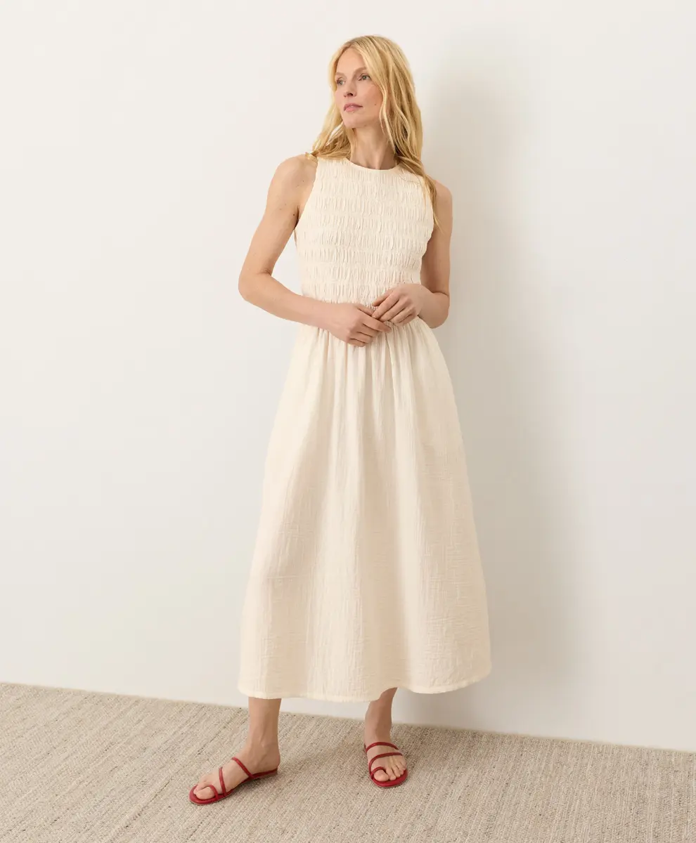 Women's Organic Coastal Double Gauze Smocked Dress Women's Organic Coastal Double Gauze Smocked Dress