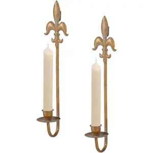 Wrought Iron Candle Sconces Set of 2, Rustic Hanging Candle Holders for Living Room Farmhouse Fireplace Wedding (Antique Copper)