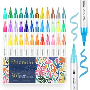Finenolo 24/48/72 Dual Tip Acrylic Paint Markers, Brush Tip Acrylic Paint Pens Set, Double Ended Drawing Art Pens For Rock, Ceramic, Wood, Canvas, Plastic, Glass, Stone, DIY Crafts Gift, Metallic, Storage Box, Easter gifts, egg decorations