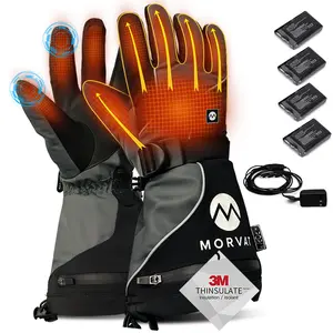 Morvat 16+ Hour Charge Men/Women Rechargeable Battery Electric Heated Gloves, Included 4 Batteries