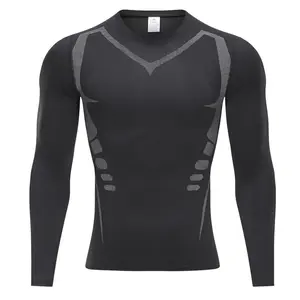 Men’s Sports Compression Clothing, Long-Sleeve Stretch Fitness Wear, New Printed Multi-Color Athletic Apparel, Quick-Dry Body-Shaping Garments, Suitable for Spring and Fall Seasons. Gym Sportswear