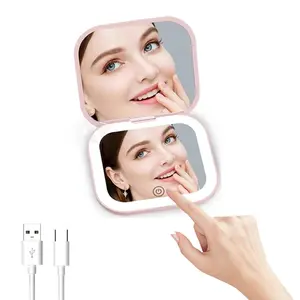 Rechargeable LED Handheld Makeup Mirror, Touch Control, 3 Color HD Portable Vanity Mirror, Led Lighted Mirror, Lithium Battery, USB Charging, Dormitory Office Travel